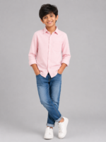 Boys' Everyday Style: Pink Button-Up Shirt & Denim Jeans