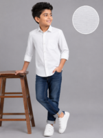 Boys' Classic White Textured Button-Down Shirt