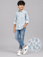 Boys' Aqua Blue Leaf Print Casual Shirt - Image 3