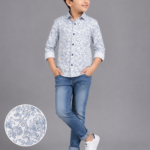 Boys' Dapper Blue Floral Print Long Sleeve Button-Down Shirt