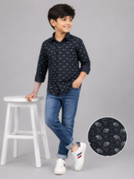 Boys' Navy Blue Floral Print Casual Shirt - Image 2
