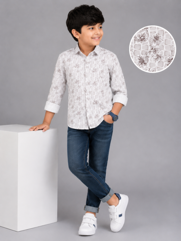 Boys' Modern Floral Print Long Sleeve Button-Down Shirt - Image 4