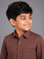 Boys Mocha Chevron Textured Button-Down Shirt - Image 2