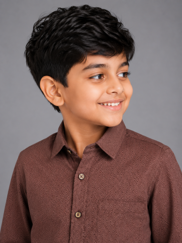 Boys Mocha Chevron Textured Button-Down Shirt - Image 2