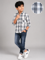 Boys' White & Black Plaid Check Button-Down Shirt - Image 3