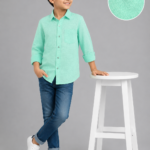 Boys' Fresh Mint Green Dobby Weave Long Sleeve Casual Shirt
