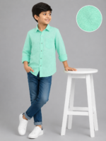 Boys' Fresh Mint Green Dobby Weave Long Sleeve Casual Shirt