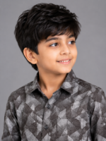 Boys' Modern Grey Geometric Print Casual Shirt - Image 2