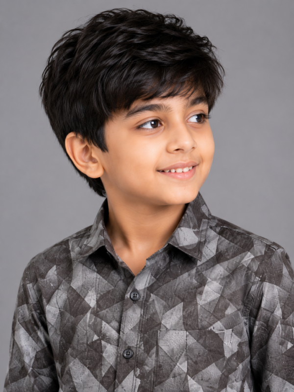 Boys' Modern Grey Geometric Print Casual Shirt - Image 2