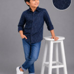 Boys' Navy Blue Geometric Print Casual Shirt