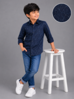 Boys' Navy Blue Geometric Print Casual Shirt