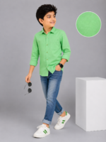 Boys Solid Mint Green Cotton Casual Shirt - Image 3