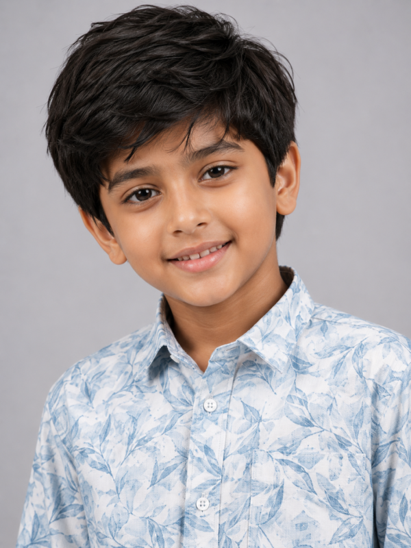 Boys' Aqua Blue Leaf Print Casual Shirt - Image 2