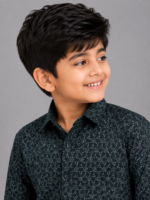 Boys' Stylish Charcoal Geometric Print Casual Shirt - Image 2