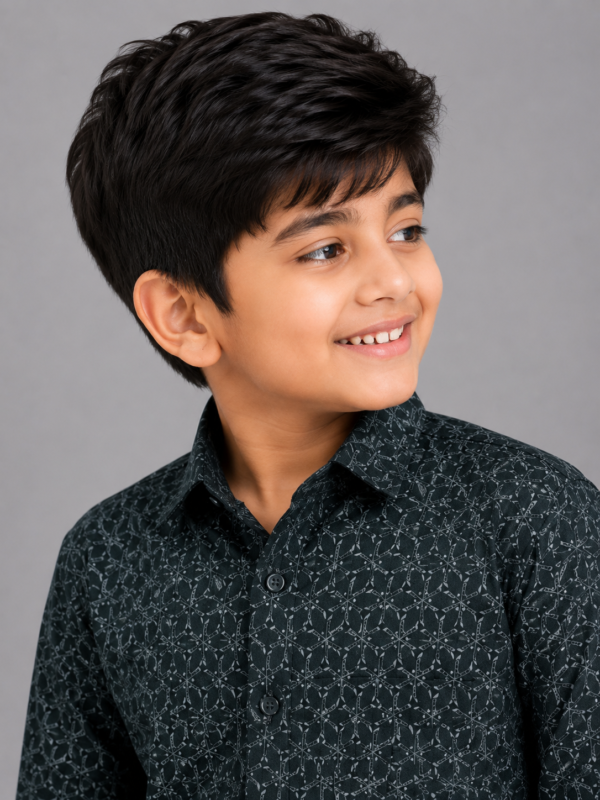 Boys' Stylish Charcoal Geometric Print Casual Shirt - Image 2