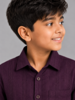 Boys' Regal Purple Textured Long Sleeve Shirt - Smart Casual Button-Down - Image 3