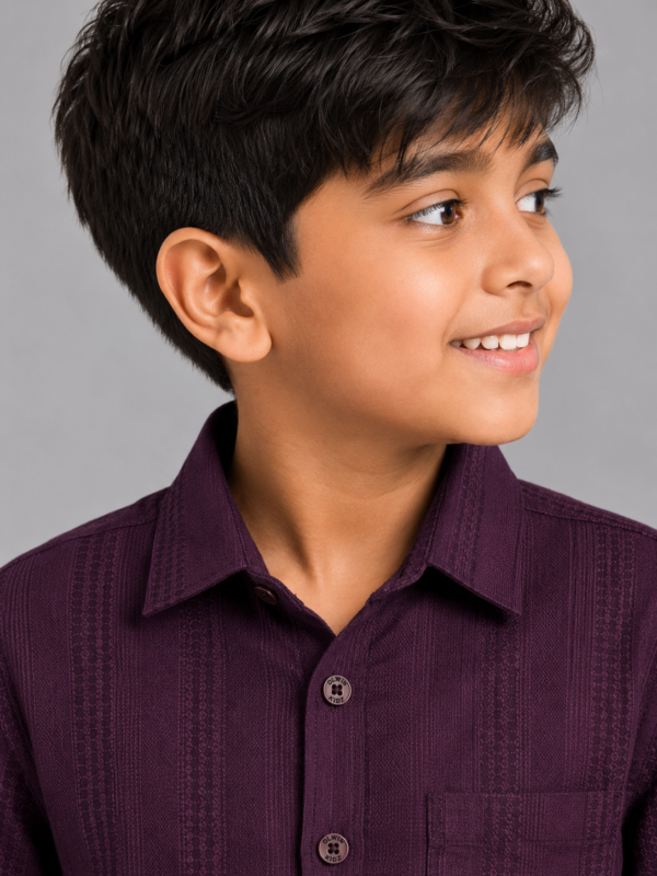Boys' Regal Purple Textured Long Sleeve Shirt - Smart Casual Button-Down - Image 3
