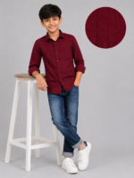 Crimson Elegance: Boys' Textured Maroon Party & Festive Shirt - Image 3