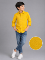 Boy's Sunny Yellow Textured Casual Button-Down Shirt