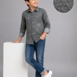 Boys Charcoal Grey Embroidered Casual Shirt
