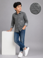 Boys Charcoal Grey Embroidered Casual Shirt