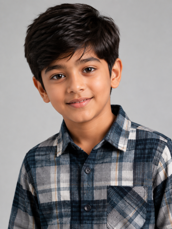 Boy's Timeless Navy & Grey Plaid Button-Down Shirt - Image 4