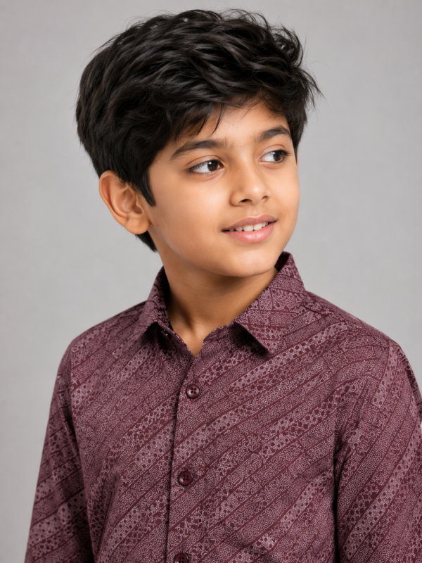 Boys' Burgundy Geometric Print Long Sleeve Shirt - Image 4