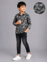 Boys' Grey Geometric Print Casual Button-Down Shirt