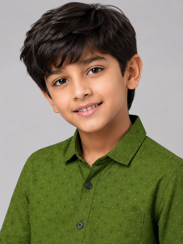 Boys' Juniper Green Patterned Full Sleeve Casual Shirt - Image 2