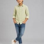 Boys' Sage Green Textured Full Sleeve Casual Shirt