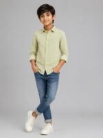 Boys' Sage Green Textured Full Sleeve Casual Shirt