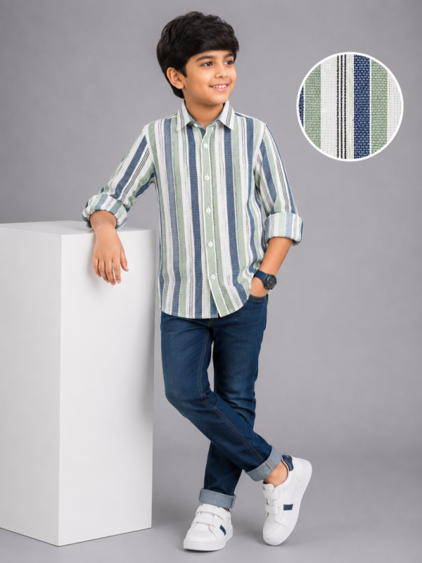 Boys' Riviera Stripe Casual Button-Down Shirt - Image 2