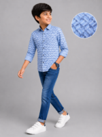 Boys' Blue Illusion Cube Print Casual Shirt - Image 4
