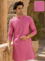Vibrant Fuchsia Textured Cotton Kurta for Men - Image 5