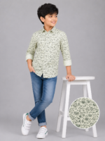 Boys' Sage Green Floral Print Casual Button-Down Shirt - Image 2