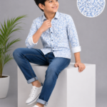 Boys' Blue Abstract Swirl Print Casual Shirt