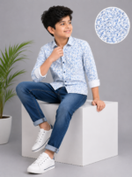 Boys' Blue Abstract Swirl Print Casual Shirt