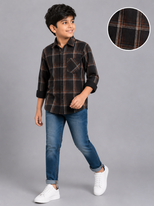 Boys' Classic Plaid Button-Down Shirt - Brown & Black Checkered - Image 4