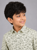 Boys' Sage Green Floral Print Casual Button-Down Shirt - Image 3