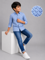 Boys' Blue Illusion Cube Print Casual Shirt - Image 2