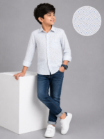 Boys' Stylish Light Blue Geometric Print Casual Shirt - Image 4