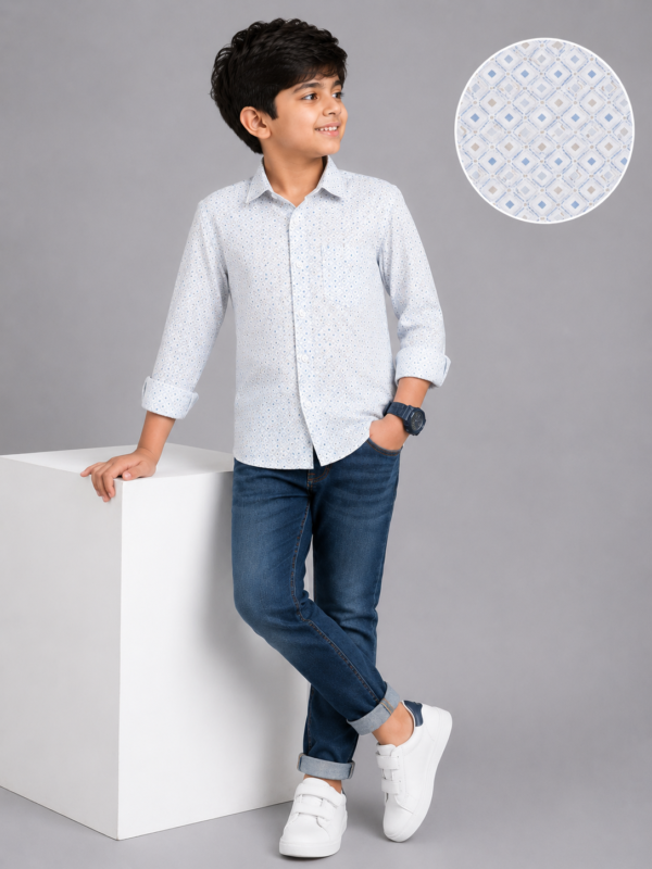 Boys' Stylish Light Blue Geometric Print Casual Shirt - Image 4
