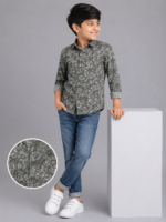 Boy's Olive Green Floral Print Casual Shirt - Full Sleeve