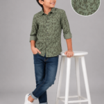 Boys' Green Abstract Print Casual Full-Sleeve Shirt