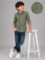 Boys' Green Abstract Print Casual Full-Sleeve Shirt