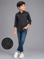 Boys' Modern Geometric Print Black Casual Shirt