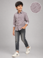 Boys' Mauve Geometric Stripe Button-Down Shirt - Image 3