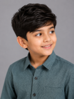 Boys Teal Herringbone Casual Button-Down Shirt - Image 2