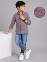 Boys' Stylish Mauve Geometric Print Full Sleeve Shirt - Image 3