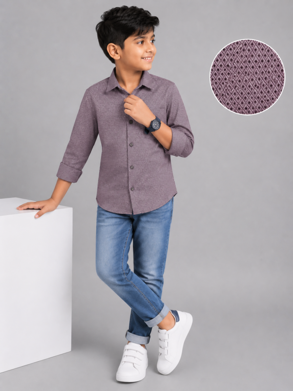 Boys' Stylish Mauve Geometric Print Full Sleeve Shirt - Image 3